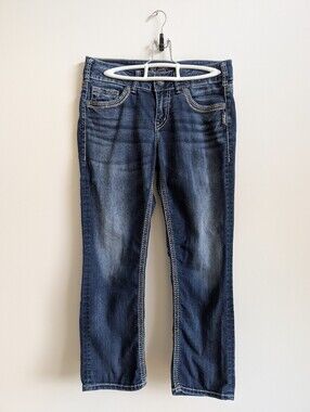 Y2K Silver 28 Suki Mid Capri Blue Jean Denim Capris
